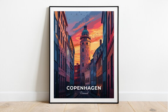 Copenhagen Denmark Historic Round Tower Over Old Town At Sunset Poster