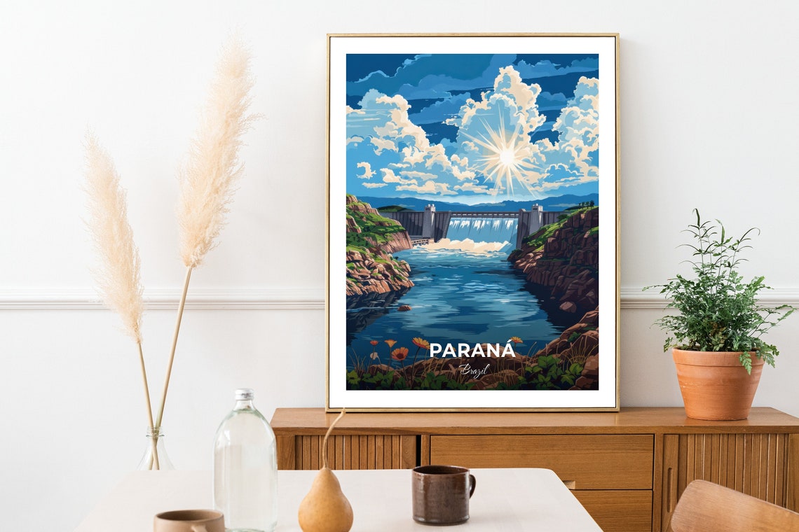 Parana Brazil Itaipu Dam Spillway Rocky Cliffs Travel Poster - Image 2