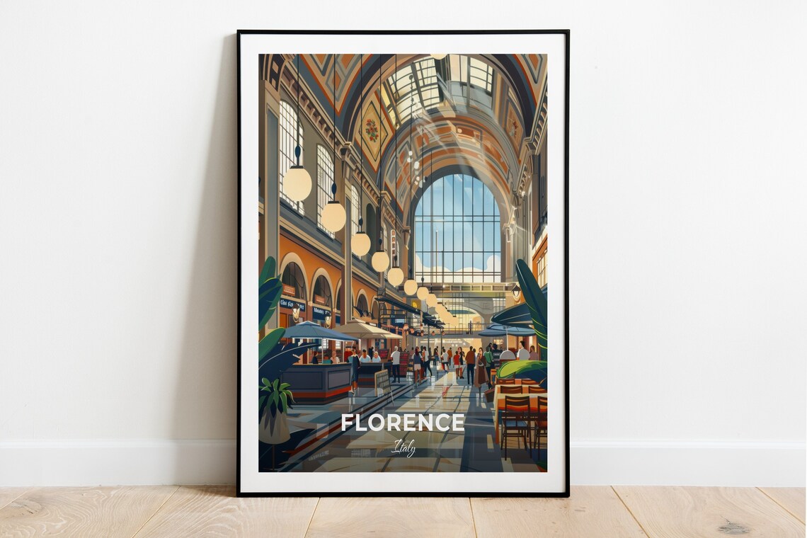Florence Italy Mercato Centrale Historic Food Hall Interior Travel Poster