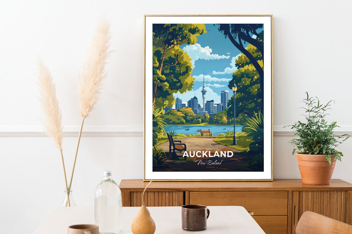 Auckland Albert Park Skyline Sky Tower Bench View Travel Poster - Image 2