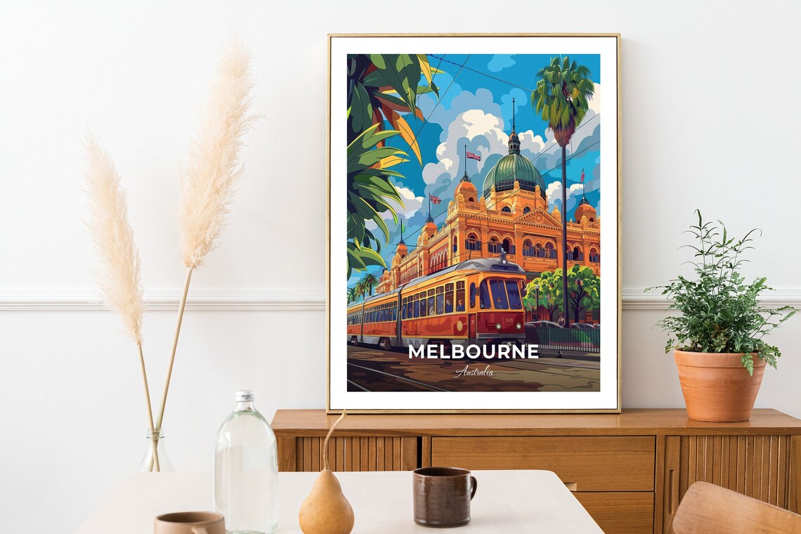 Melbourne Flinders Street Station Vintage Tram Travel Scene Poster - Image 2