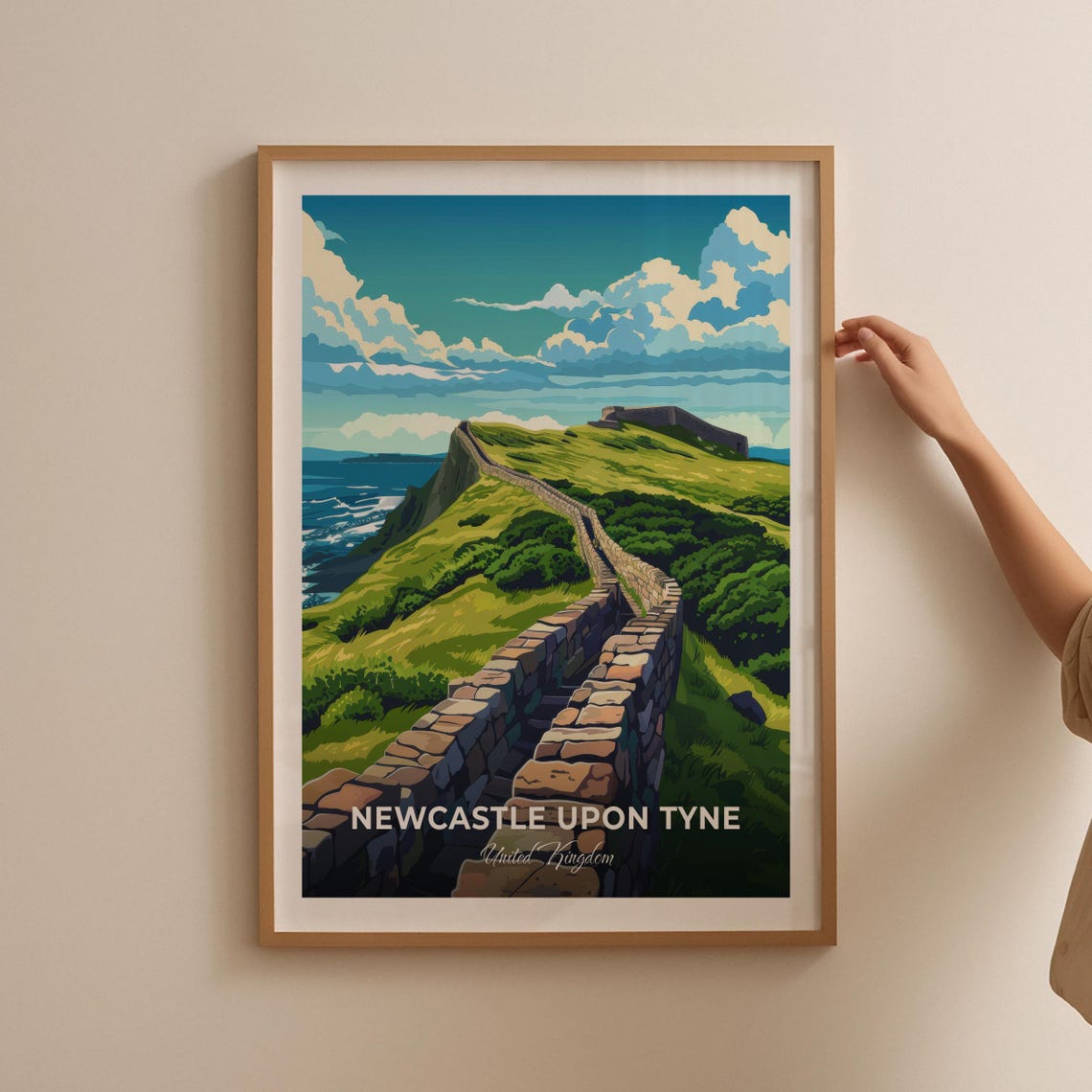 Newcastle England Hadrians Wall Roman Rolling Green Hills Coast Poster - Image 2