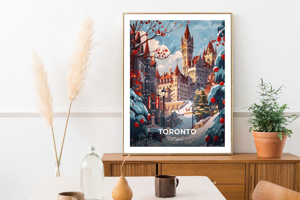 Toronto Canada Casa Loma Castle In Winter Snow Holiday Scene Poster - Image 2
