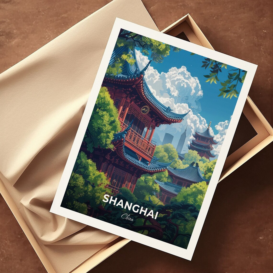 Shanghai Traditional Chinese Pavilion Garden Historic Travel Art Poster - Image 3