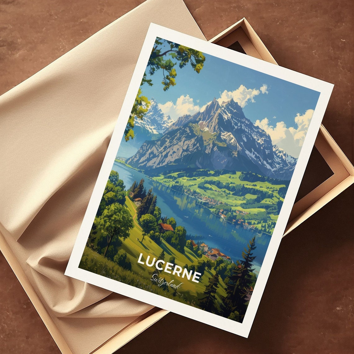 Lucerne Switzerland Pilatus Mountain Lake Meadow Summer View Poster - Image 3