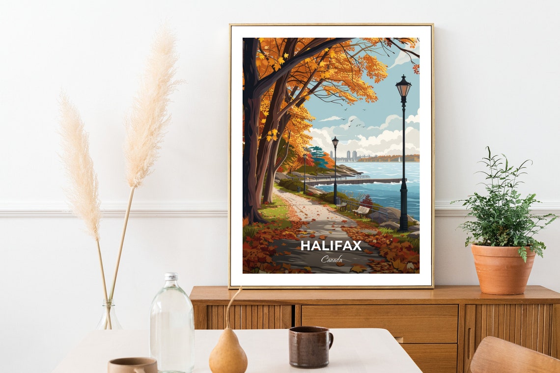 Halifax Canada Autumn Waterfront Park Path Fall Foliage Travel Poster - Image 2