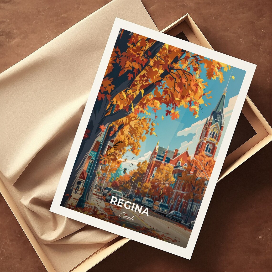 Regina Canada Autumn Maple Street Historic Brick Building Travel Poster - Image 3