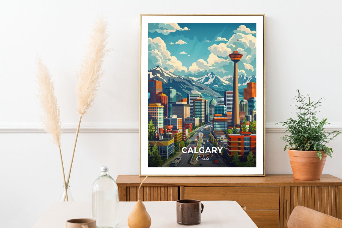 Calgary Canada Calgary Tower Rocky Mountains Skyline Travel Poster - Image 2