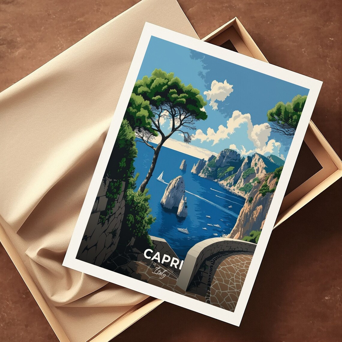 Capri Italy Faraglioni Sea Stacks Terrace Ocean View Travel Poster - Image 3