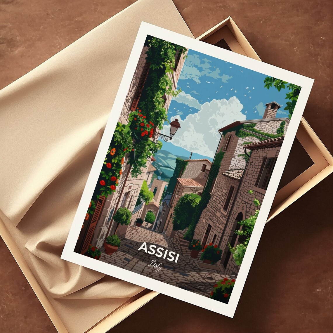 Assisi Italy Flower Lane Stone Alley Village Travel Art Poster - Image 3