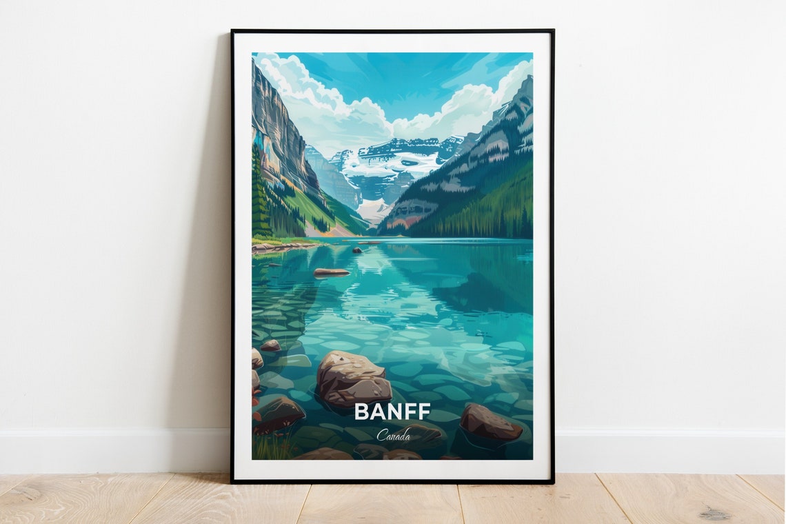 Banff Lake Louise Turquoise Glacial Lake Peaks Travel Art Poster
