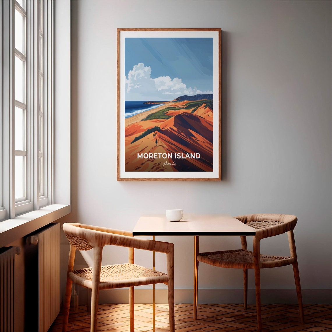 Moreton Island Australia Orange Sand Dunes and Hikers Travel Poster - Image 2
