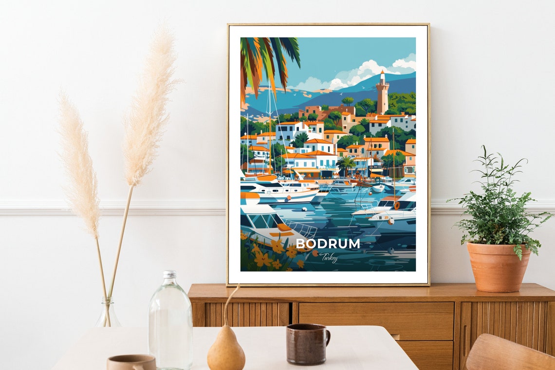 Bodrum Turkey Busy Marina Yachts Lighthouse Sunny Town Poster - Image 3