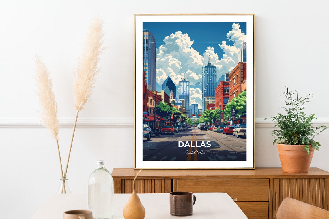Dallas Downtown Skyline Street Skyscraper City View Travel Poster - Image 2