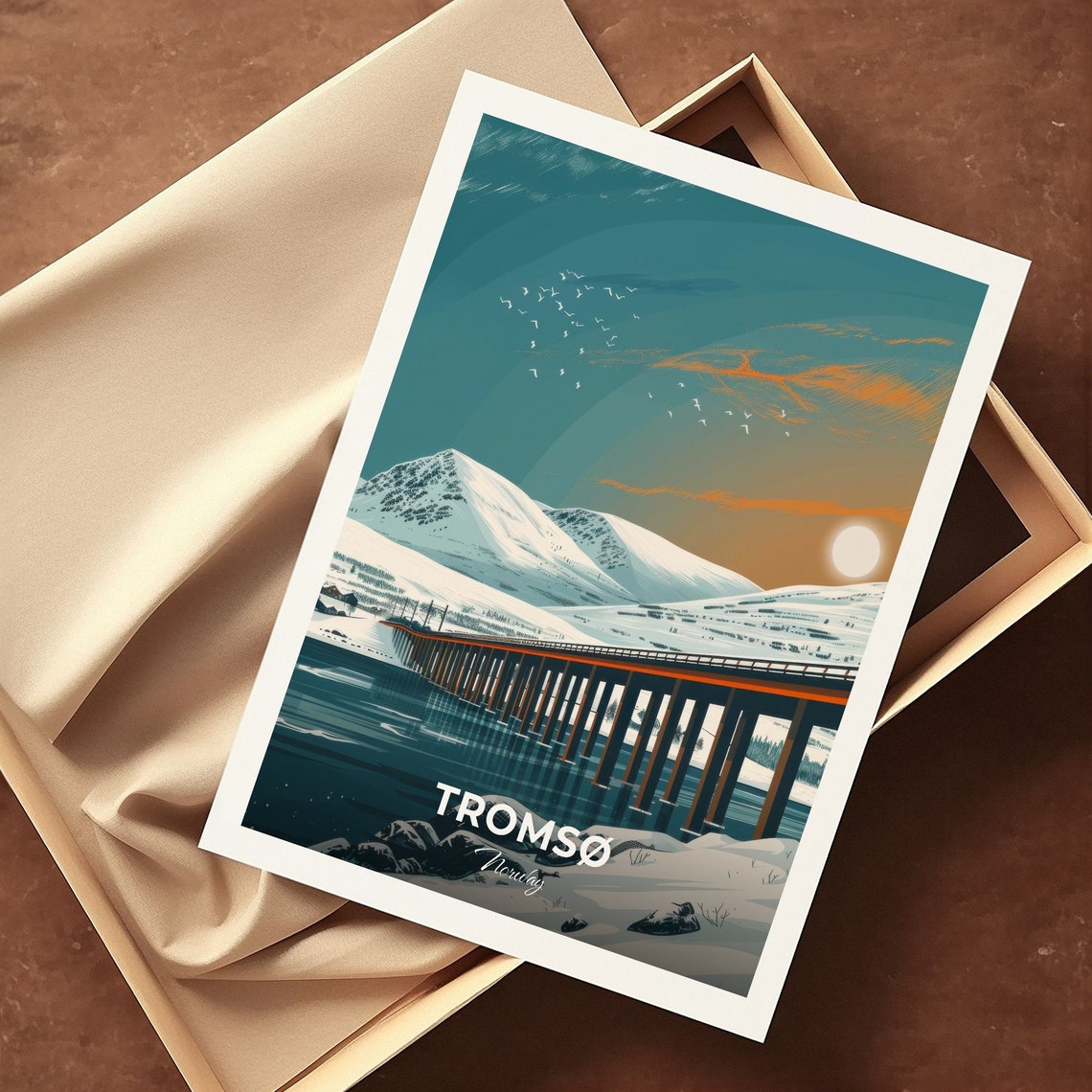 Tromso Norway Bridge Arctic Dusk Snowy Mountains Travel Poster - Image 3