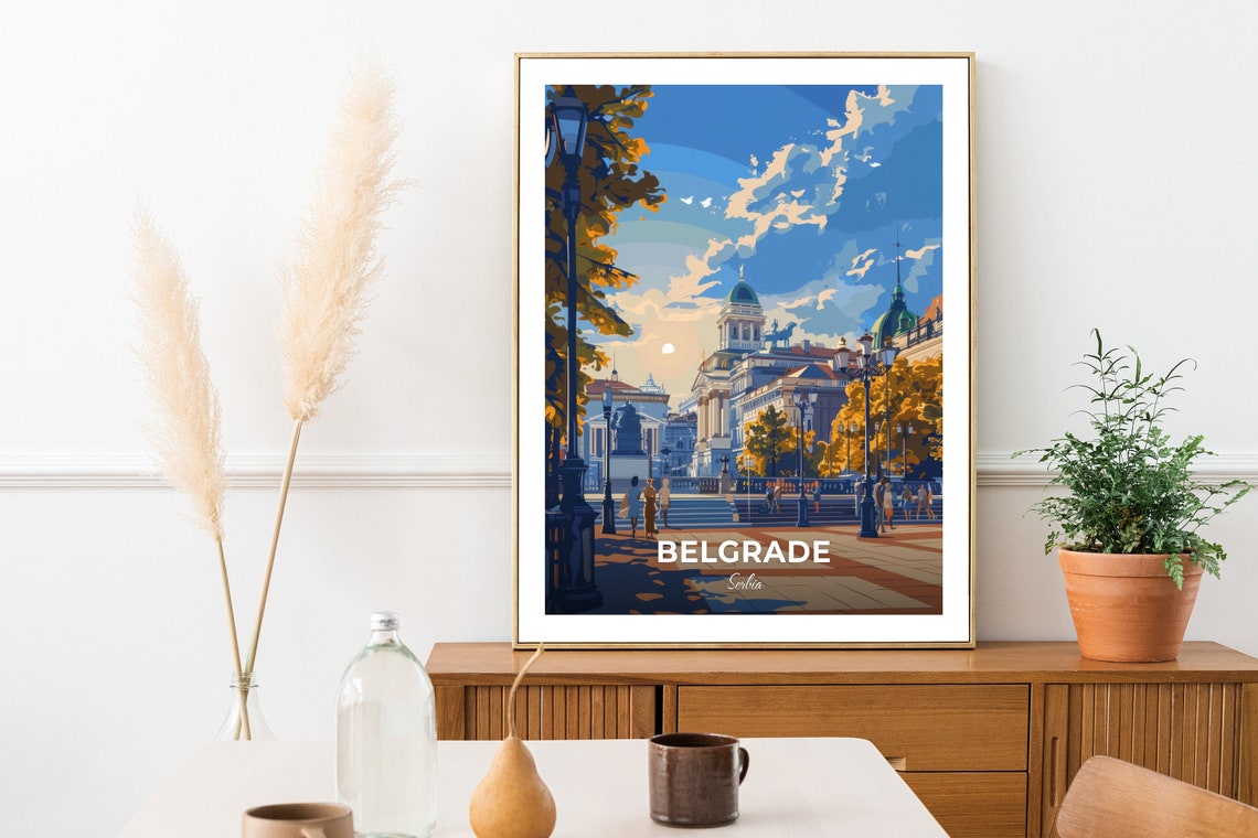 Belgrade Republic Square Historic Buildings Statue Travel Poster - Image 2
