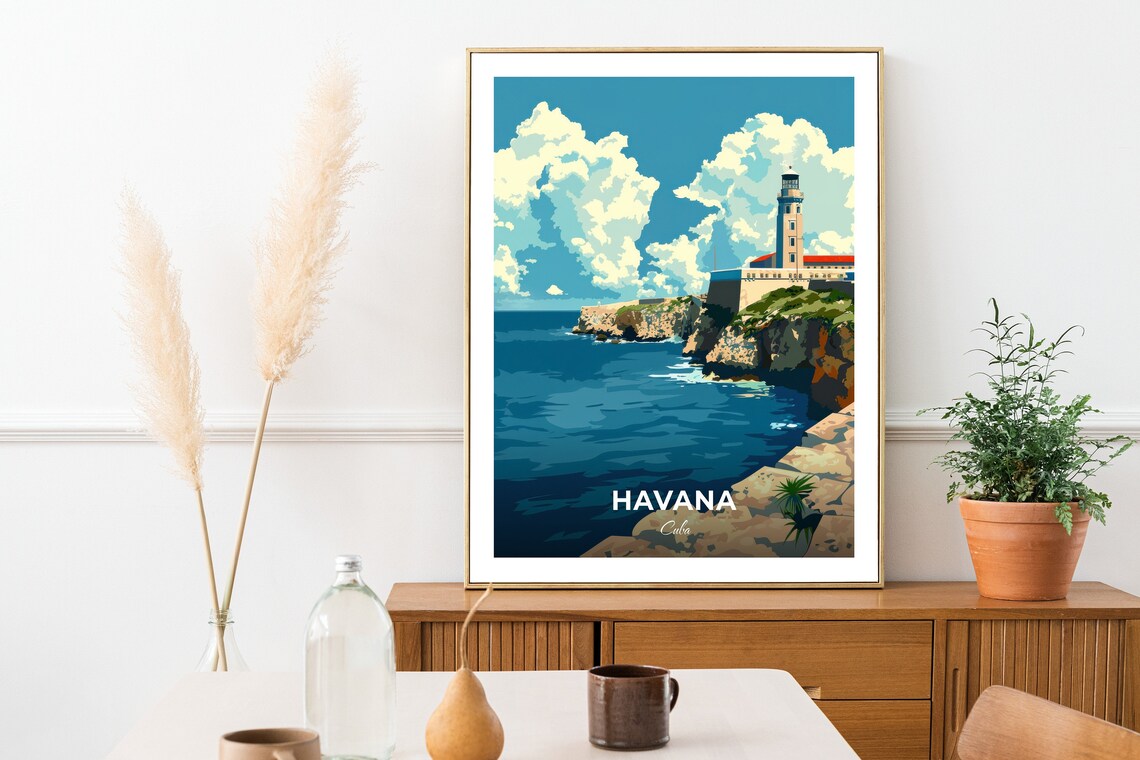 Havana Cuba Morro Castle Lighthouse Rocky Coast Travel Poster - Image 2