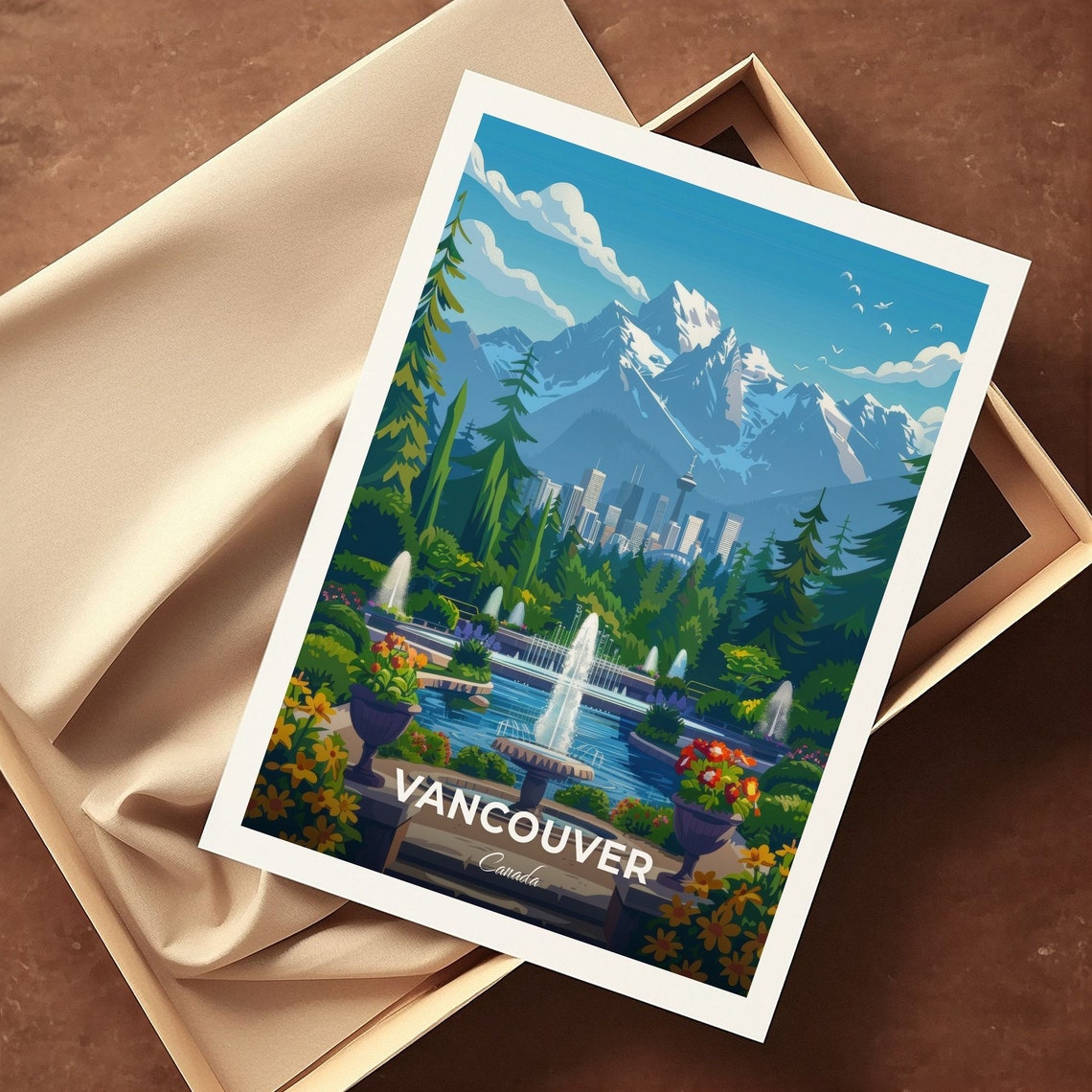 Vancouver Queen Elizabeth Park Fountain Skyline Travel Scene Poster - Image 3