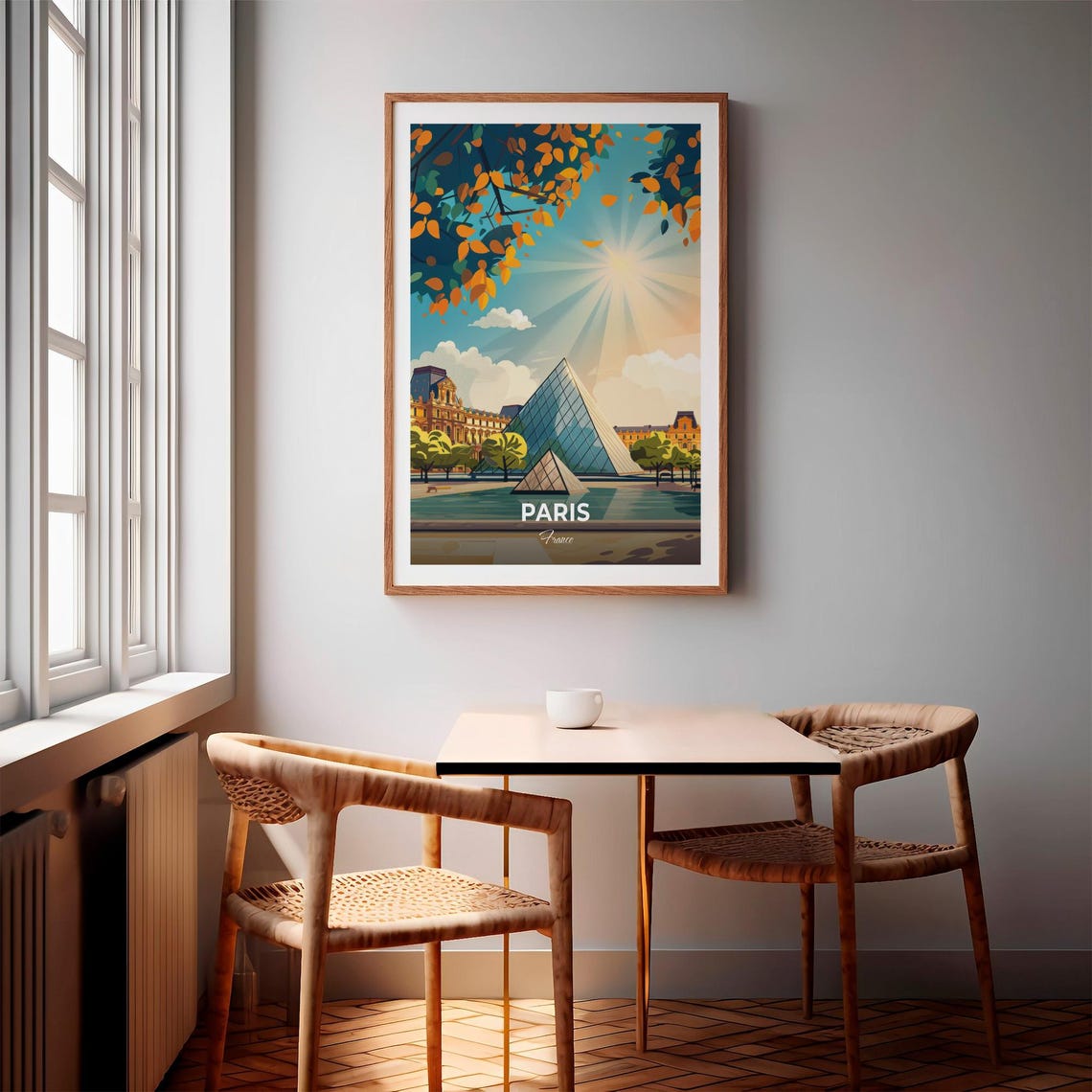Paris Louvre Pyramid Autumn Sun Vintage French Travel Poster - Image 3