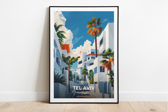 Tel Aviv White City Bauhaus Palms Modernist Street Travel Poster