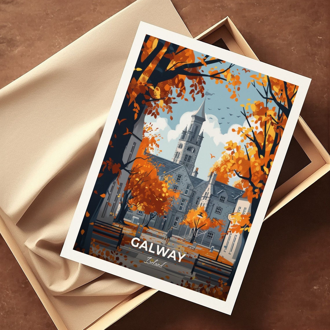 Galway Autumn Courtyard Historic Clock Tower Ireland Travel Poster - Image 3