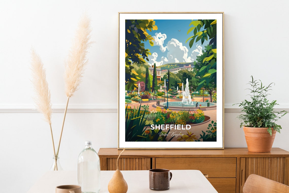 Sheffield England Peace Gardens Fountain Summer Blooms Poster - Image 2