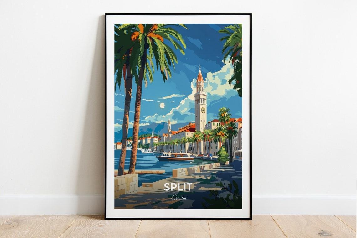 Split Riva Waterfront Promenade Clock Bell Tower Travel Poster