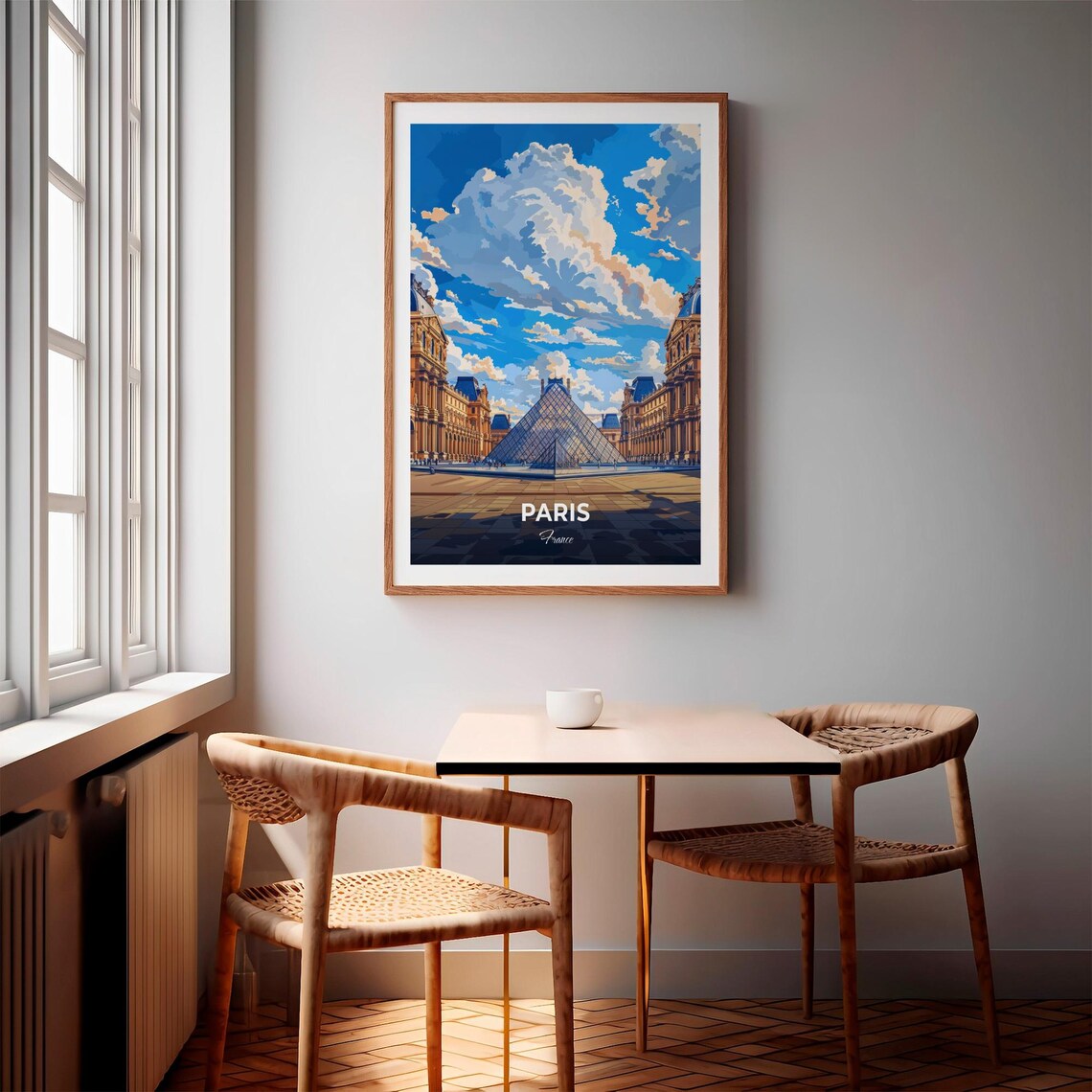 Paris France Louvre Glass Pyramid Museum Courtyard Travel Poster - Image 3