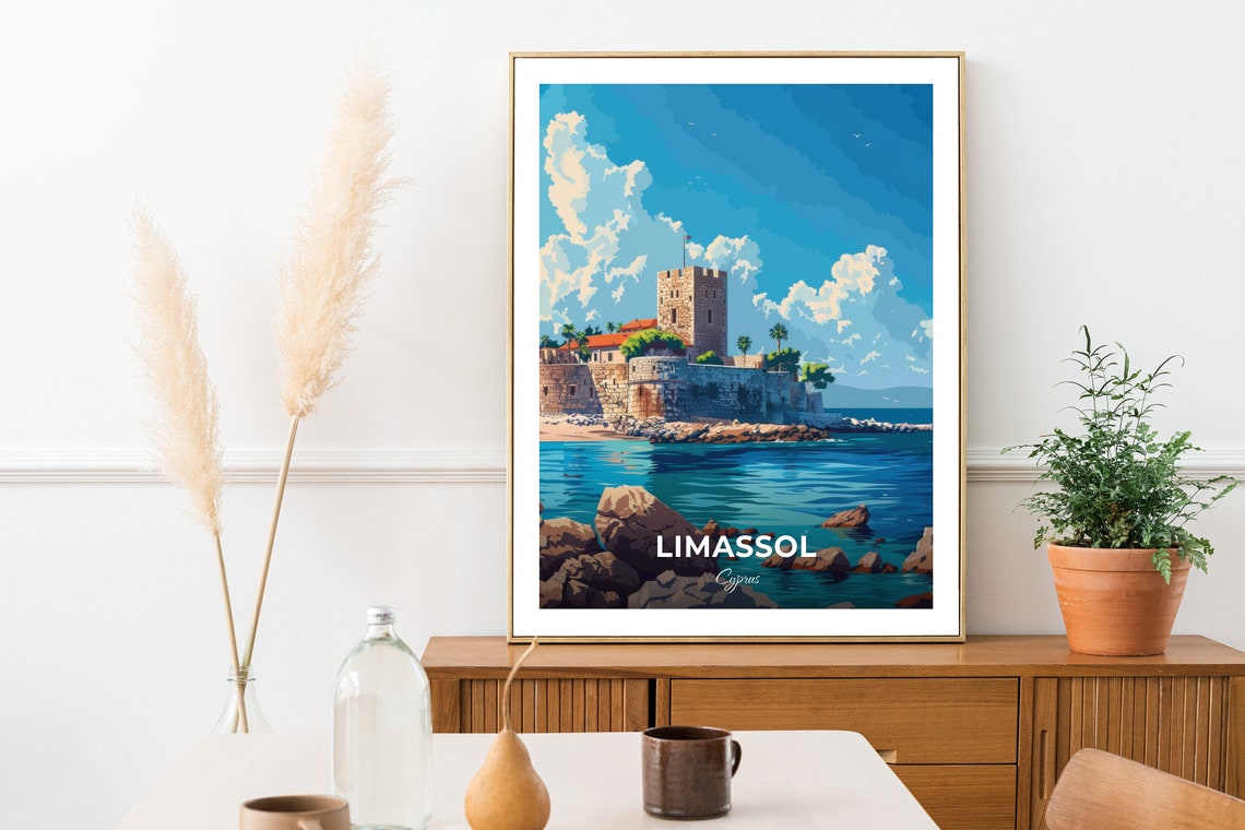 Limassol Medieval Stone Castle By The Sea Cyprus Travel Poster - Image 2