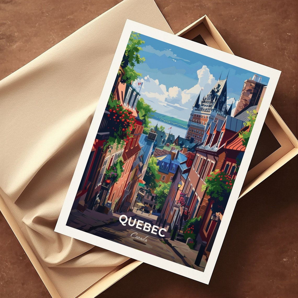 Quebec Canada Old Quebec Cobblestone Street View Travel Poster - Image 3