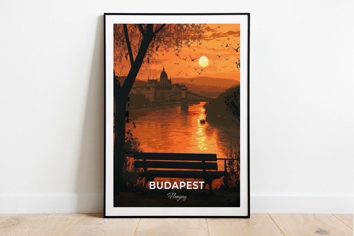 Budapest Hungary Golden Sunset Over Parliament And Danube River Poster