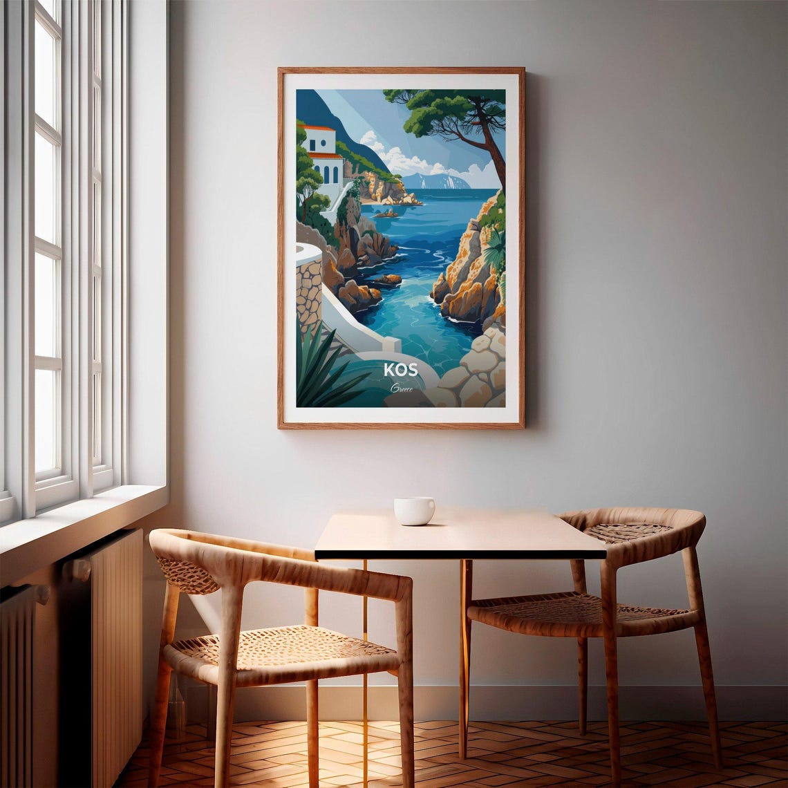 Kos Greece Rocky Cove Turquoise Sea Blue Stone Pool Art Poster - Image 2