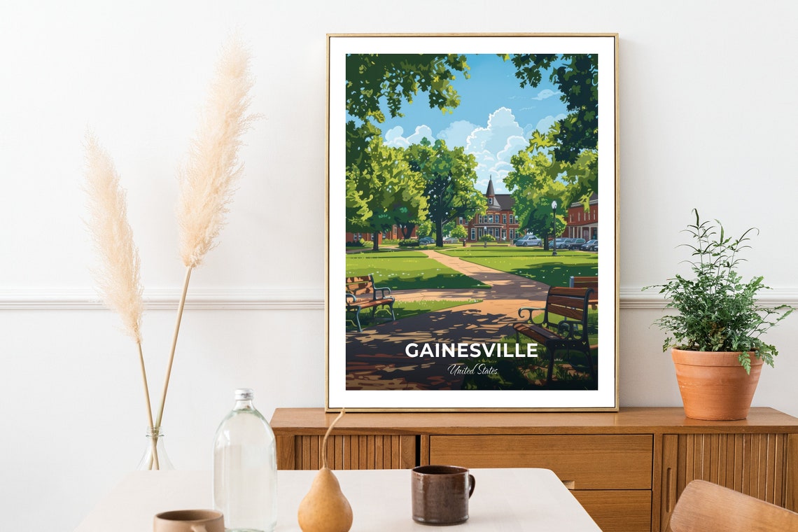 Gainesville Depot Park Tree Lined Walking Path Travel Poster - Image 3