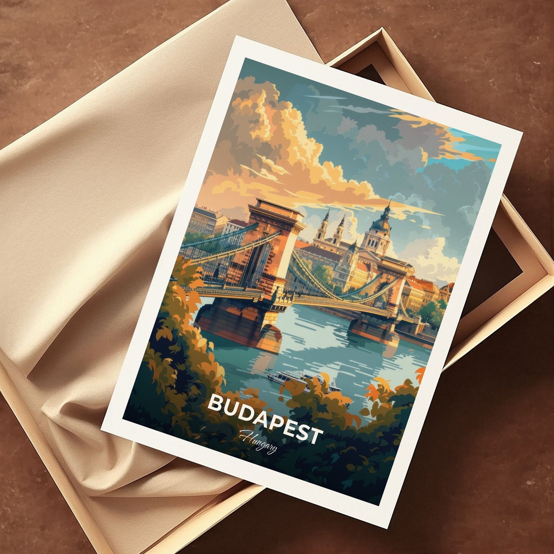 Budapest Chain Bridge Danube Basilica Sunset Cityscape Poster - Image 3