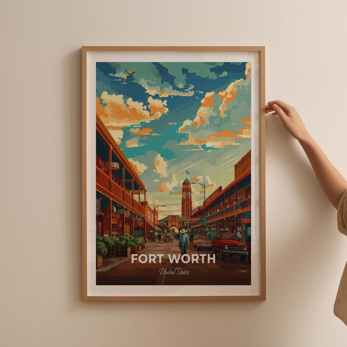 Fort Worth Texas Stockyards Western Street Vintage Travel Poster - Image 2