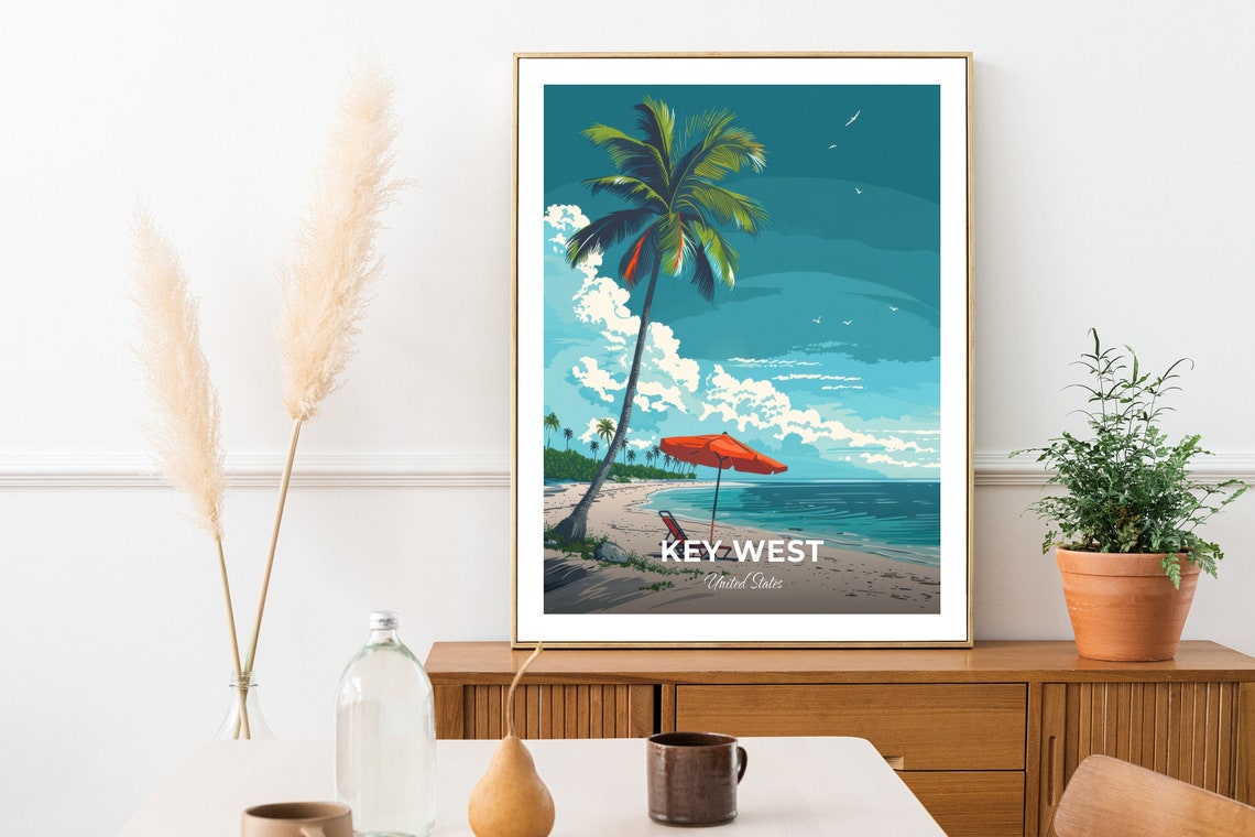 Key West United States Smathers Beach Palm Sunset Travel Poster - Image 2