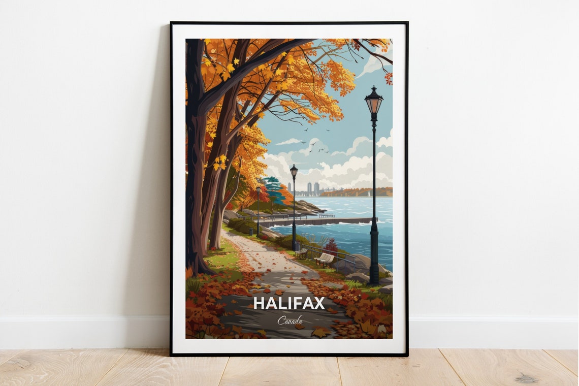 Halifax Canada Autumn Waterfront Park Path Fall Foliage Travel Poster