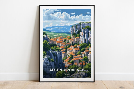 Aix En Provence France Cliffside Village Limestone Cliffs Travel Poster