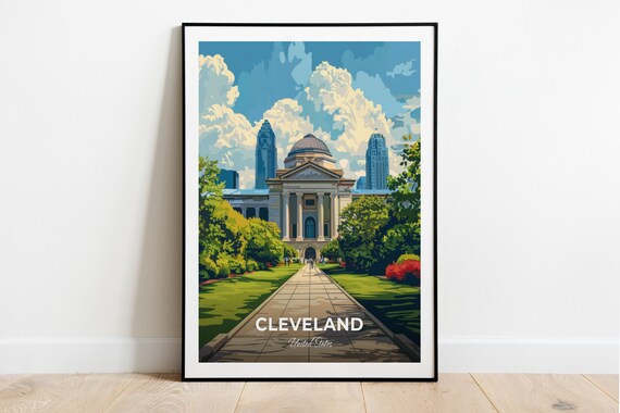 Cleveland Domed Museum Skyline Downtown Historic Landmark Travel Poster