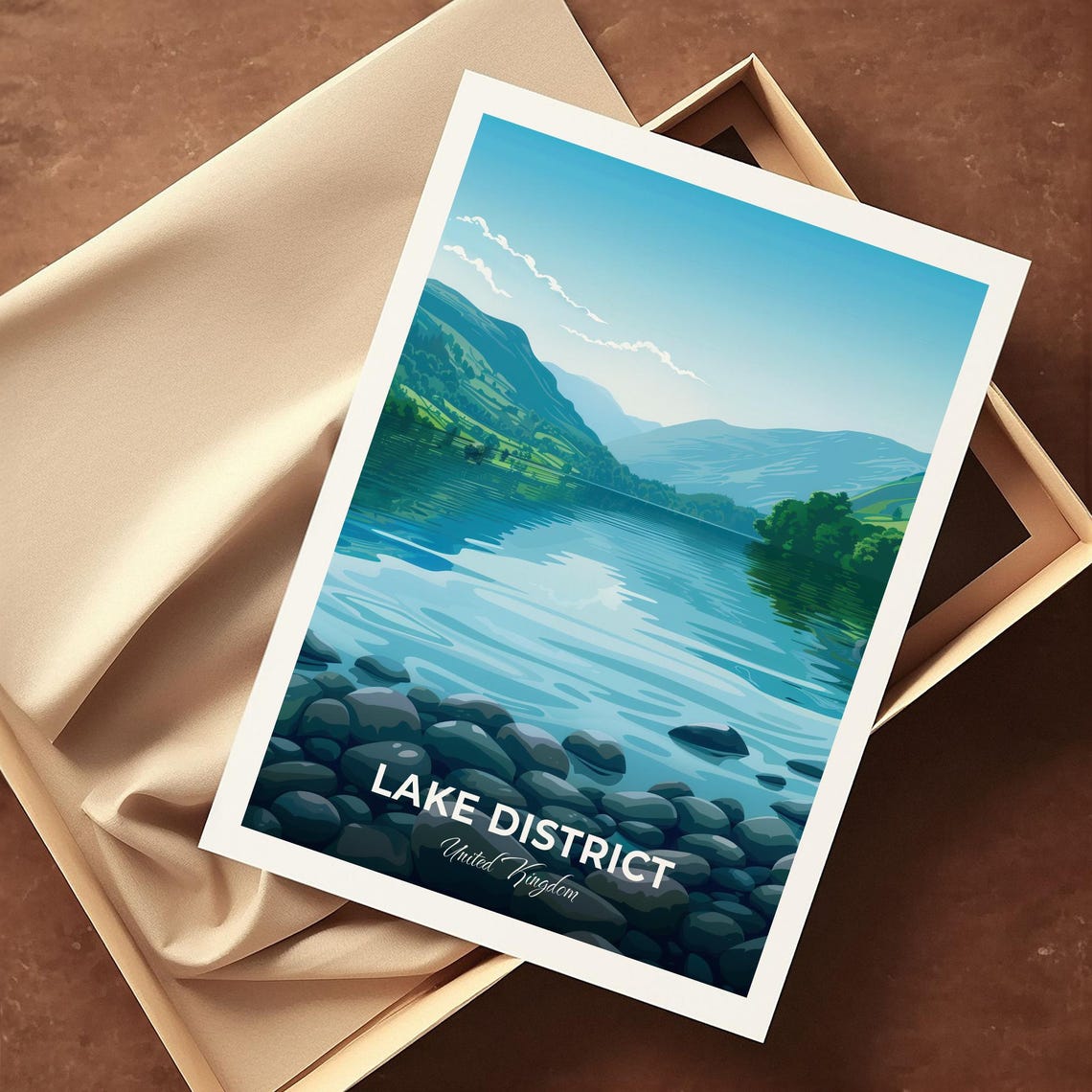 Lake District England Calm Pebble Shore Lake Reflection Poster - Image 4