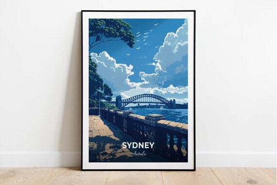 Sydney Harbour Bridge Terrace View Sunny Day Waterfront Travel Poster