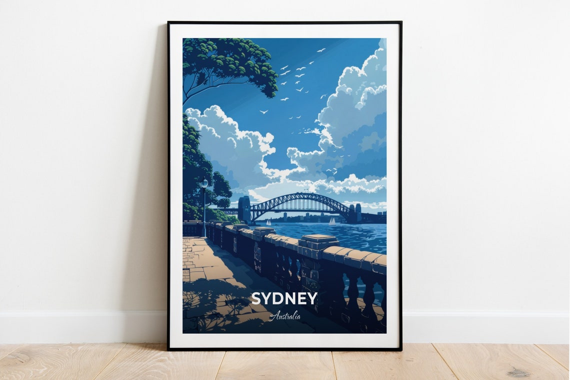 Sydney Harbour Bridge Terrace View Sunny Day Waterfront Travel Poster
