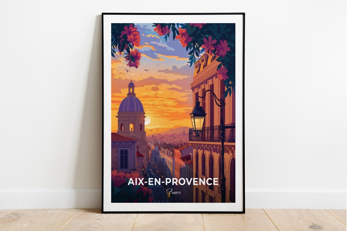 Aix en Provence France Sunset Church Tower Vintage Travel Poster