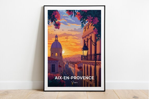 Aix en Provence France Sunset Church Tower Vintage Travel Poster