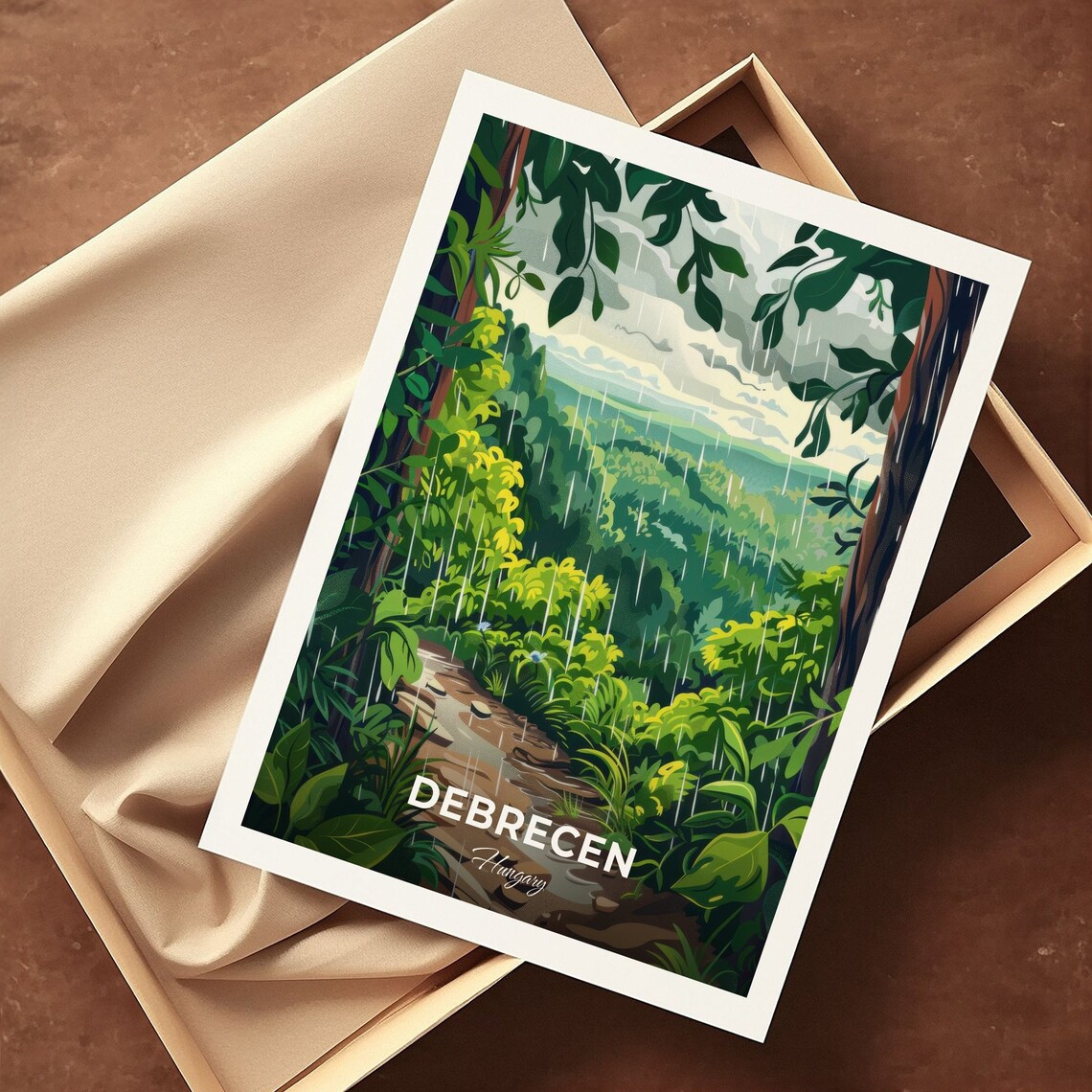 Debrecen Hungary Rainy Forest Path Green Valley Shower Nature Scene Poster - Image 3