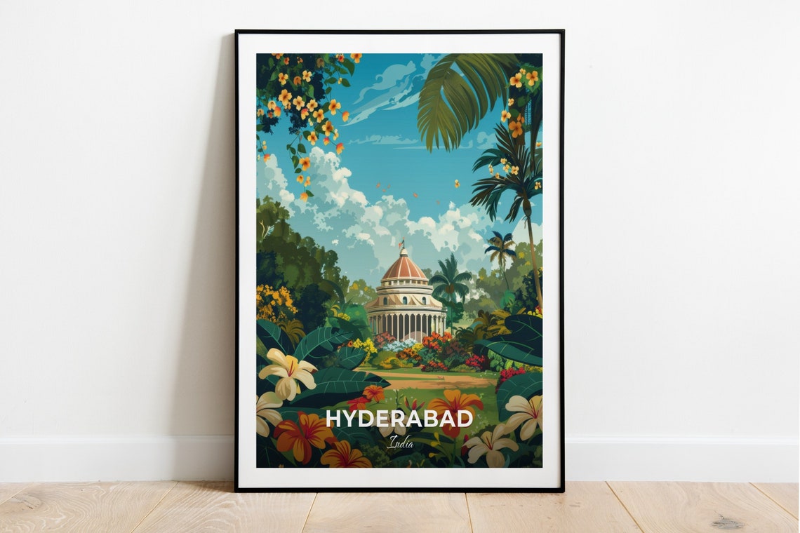 Hyderabad Botanical Garden Domed Pavilion Tropical Travel Poster