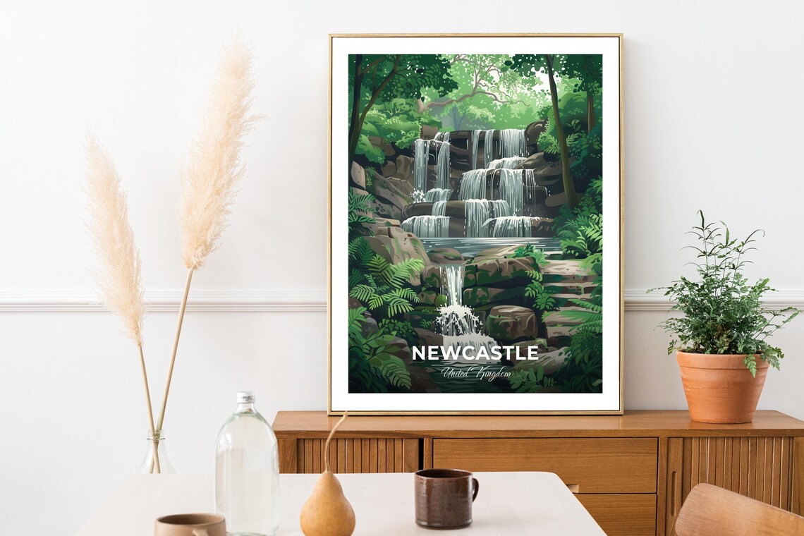Newcastle United Kingdom Forest Waterfall Ferns Nature Travel Poster - Image 3