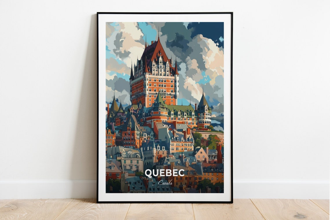 Quebec Chateau Frontenac Castle Tower Rooftops Travel Poster