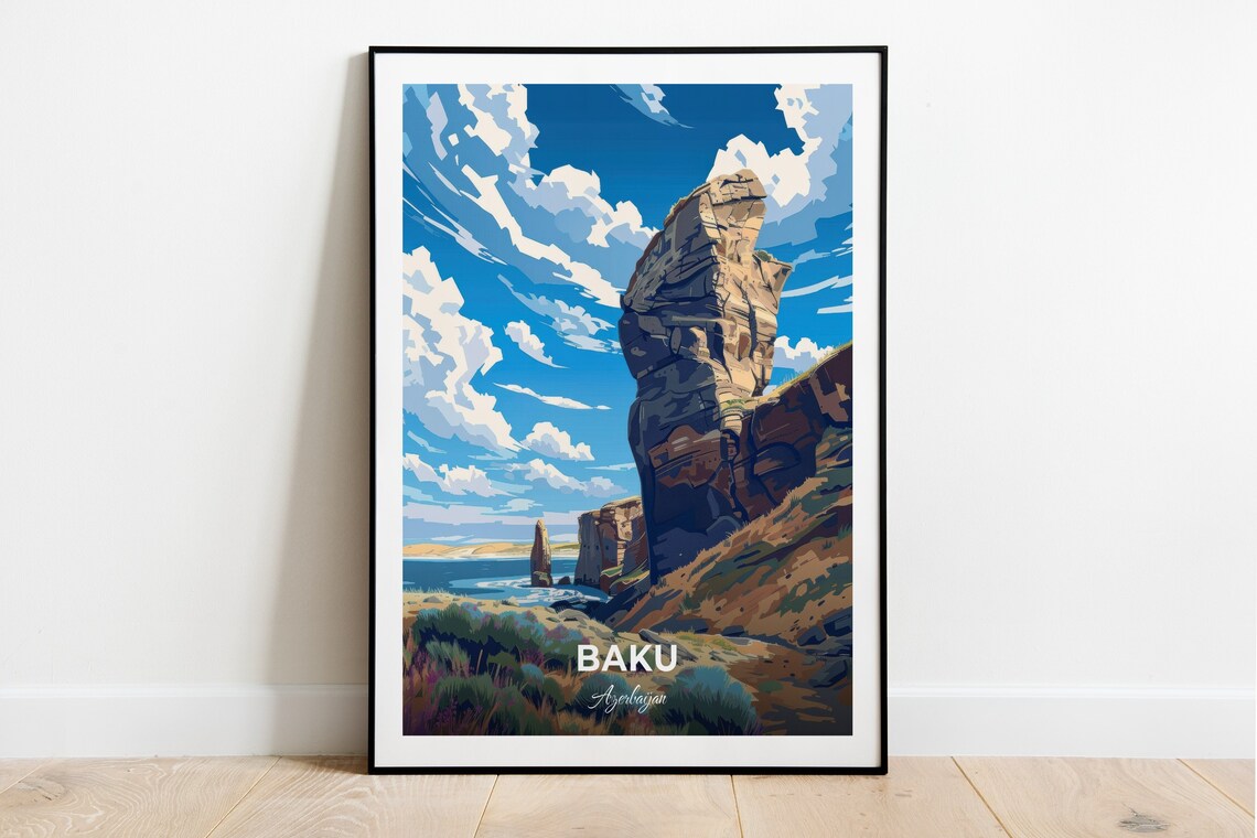 Baku Azerbaijan Dramatic Sea Rock Formation Rugged Coast Poster