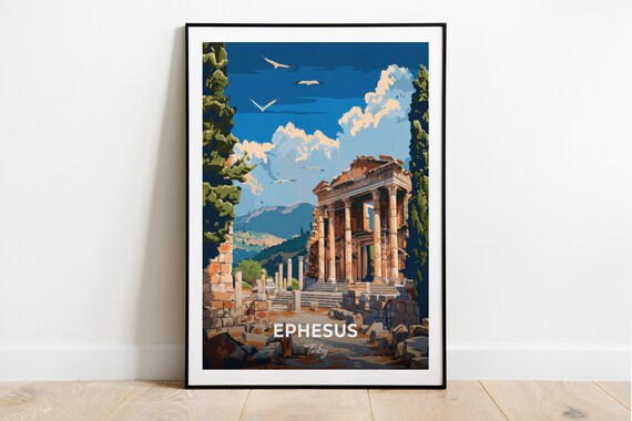 Ephesus Turkey Ancient Stone Temple Columns Vintage Travel Poster